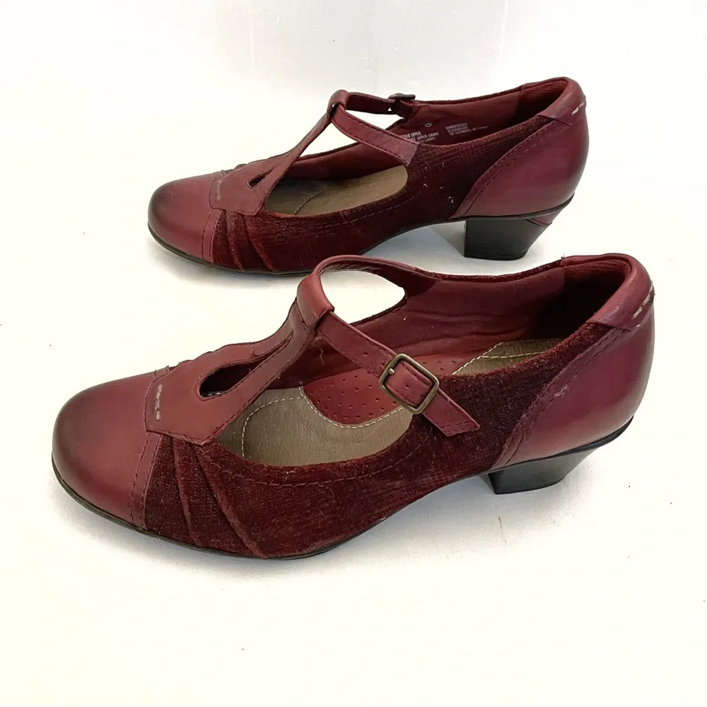 Earth Shoes • Wanderlust Rosewood Cap Toe t strap Heel Pump Red Leather • 8B - Picture 5 of 9